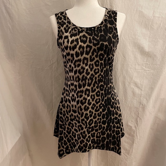 Leopard Print Sleeveless Shark Bite Tunic Size Small Petite - Picture 1 of 13